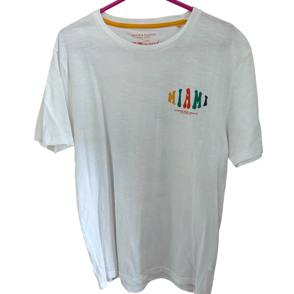 Denim & Flower White Tee with Colorful Miami Design